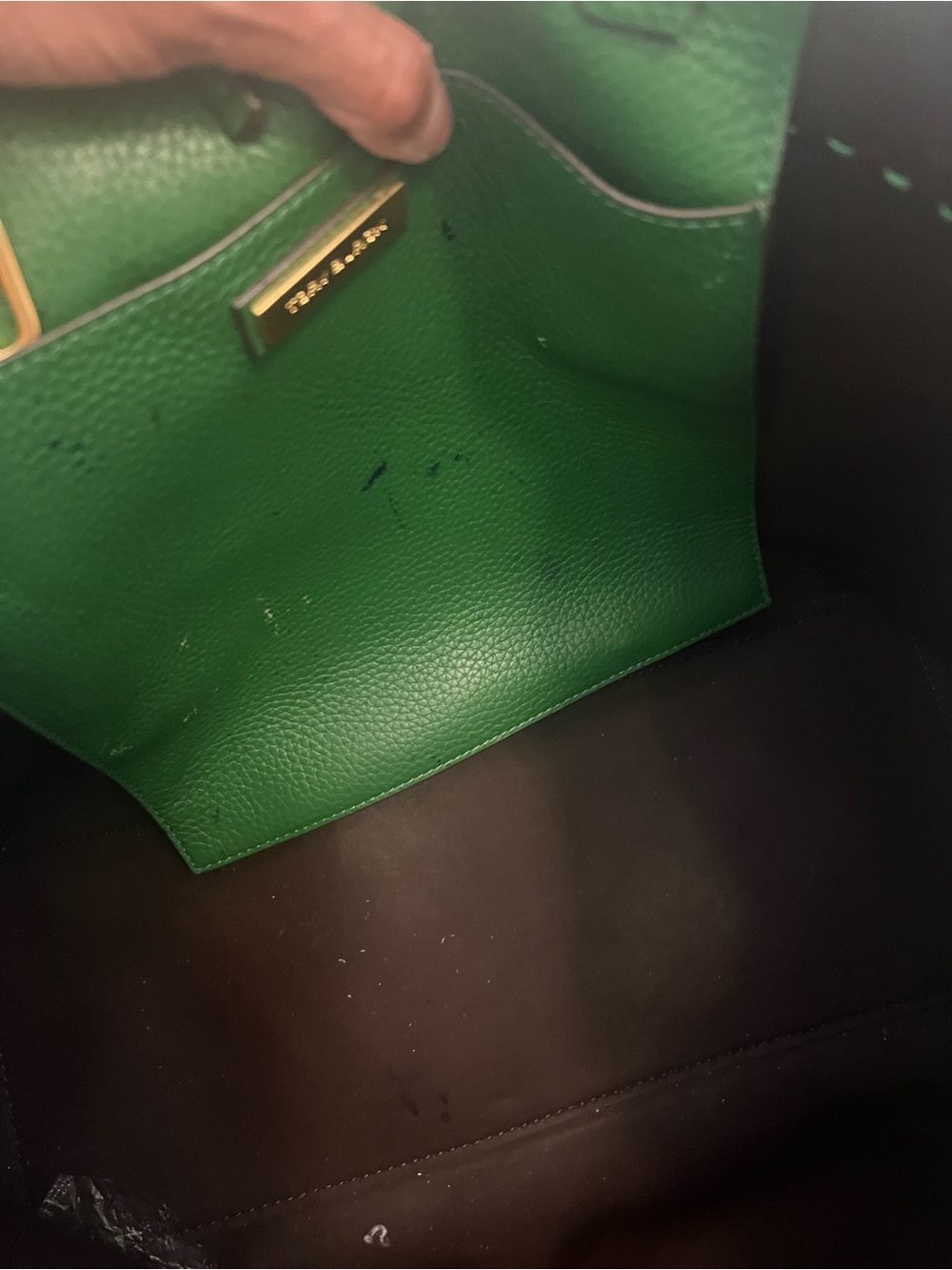 Tory Burch Emerald Green Pebbled Leather Tote with Tassel - Picture 5 of 6